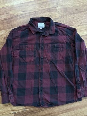 Cotton On Men's Burgundy and Black Plaid Button-Down Shirt